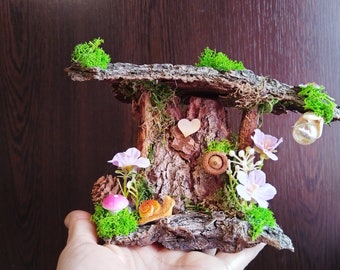 Fairy door, wooden fairy door, fairy garden accessories, fairy door for tree, fairy house door, wood door, miniature door, bark door, snail