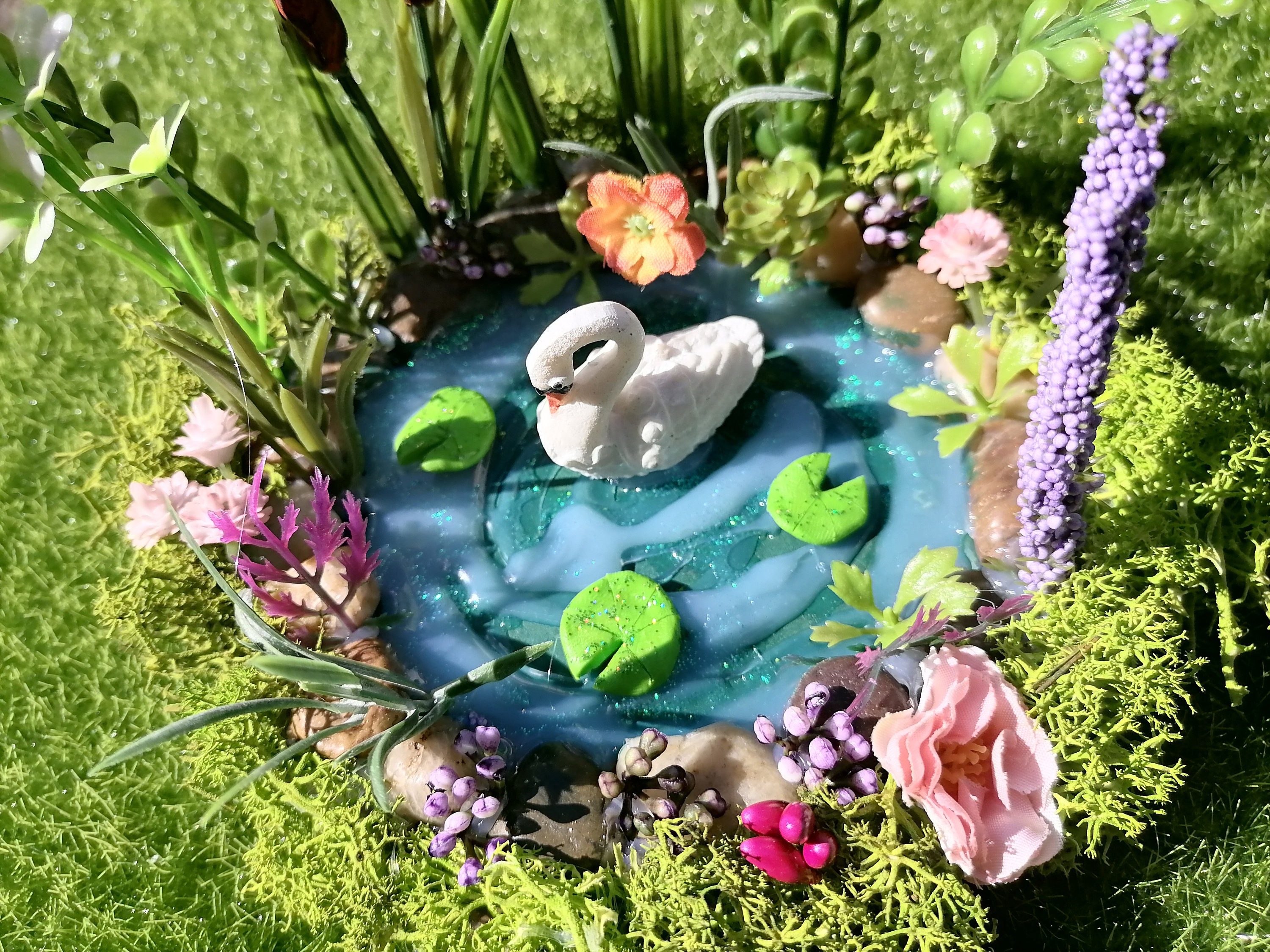 Fairy Garden Miniature Swan Pond LOVE is in the air for Garden Fairies 