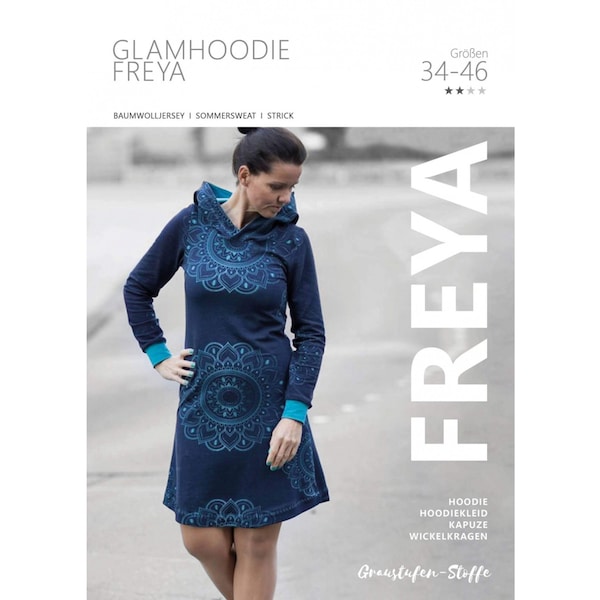 Hoodie dress PDF sewing pattern / sweat dress 34-44 in German, sweater dress Freya from Graustufe-Stoffe