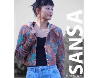 Transition jacket, PDF sewing pattern, women's cropped jacket Sansa from Grayscale Fabrics