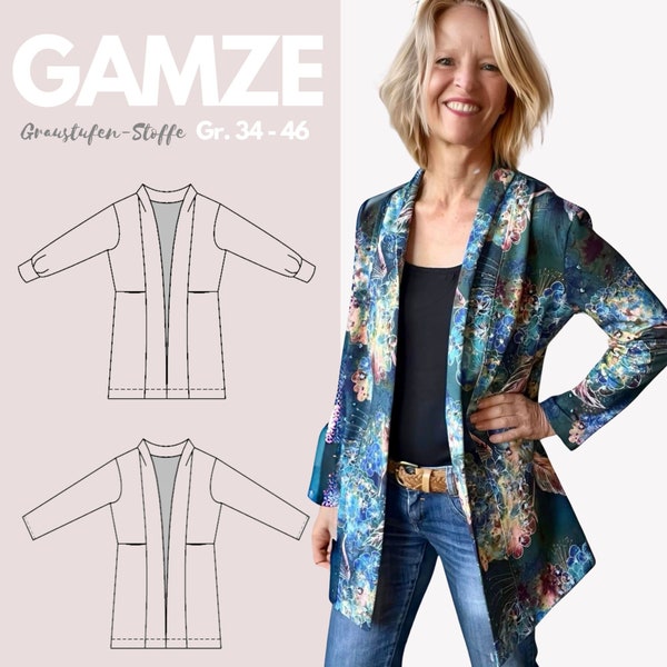 PDF sewing pattern: Blazer / Cardigan Gamze by Graustufen-Stoffe, size 34- 46 in German