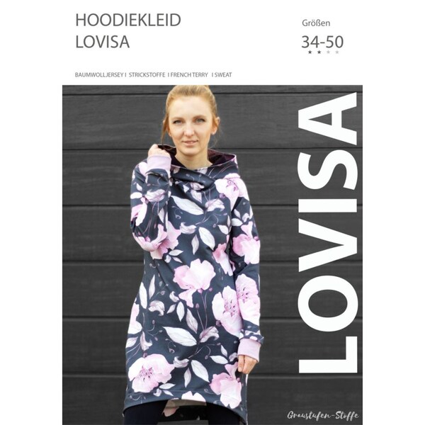 Hoodiekleid Schnittmuster / Sweatkleid   34-50, Pullikleid Lovisa von Graustufen-Stoffe als PDF-Schnittmuster