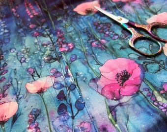 Blue poppy gradient muslin fabric, women's muslin fabric by the meter from Graustufen-Stoffe, double gauze, cotton APN1301114109112336