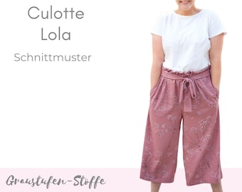 Culotte pattern, summer trousers in trouser skirt style as PDF pattern in size 34-50 of grayscale fabrics