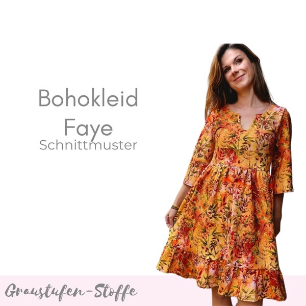 Boho jurk PDF naaipatroon/jurk met ruches als bohemien jurk 34-46 in Duits/Duits