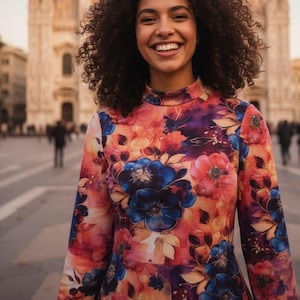 Printed floral jersey fabric by the meter - cotton print - cotton jersey - fabric by the meter - 50 x 150 cm image 1