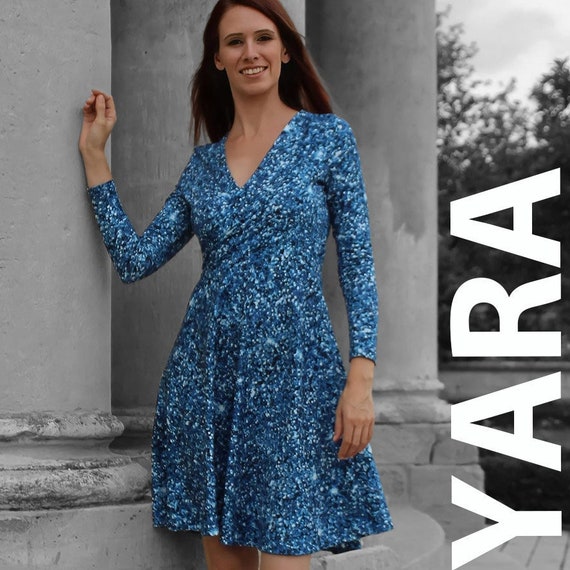 Dress With Circle Skirt and Wrap Neckline PDF Pattern / Gr. 34-50 in  German, Yara of Greyscale Fabrics, 3 Arm Lengths - Etsy