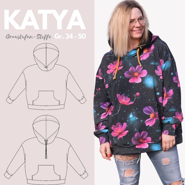 Hoodie PDF sewing pattern / hoodie size 34-50 in German, oversized hoodie Katya from Graustufe-Stoffe