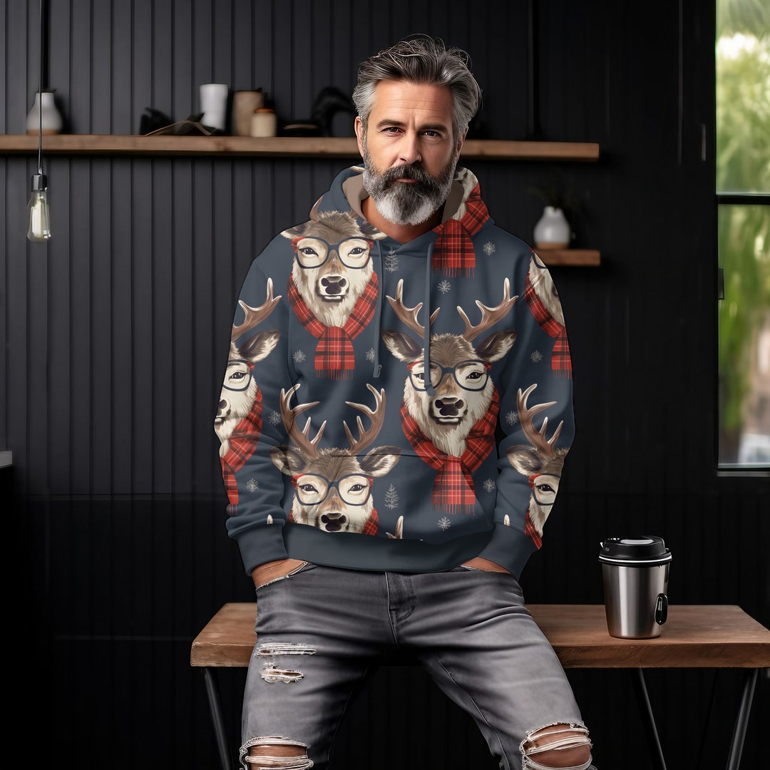 Hipster Weihnachten, Sweat Stoff Meterware, French Terry, Graustufen