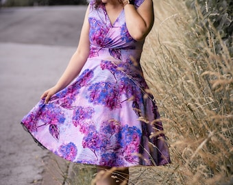 Dress with circle skirt and wrap neckline PDF sewing pattern / size 34-50 in German