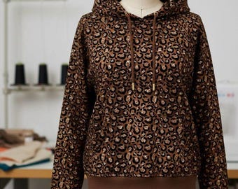 Leopard print fabric by the meter, sweatshirt fabric, French terry, adult-sized fabric, own production, leopard pattern, animal print, APN1673544109149579