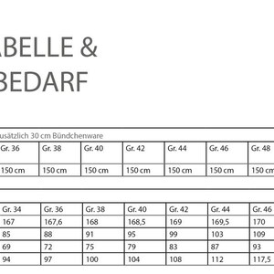 May include: A size chart for clothing with measurements in centimeters for different sizes, from size 34 to size 50. The chart includes measurements for body size, bust, waist, and hips.