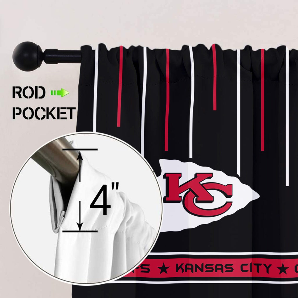 Kansas City Chiefs Curtain Valance Football Blackout Short Etsy