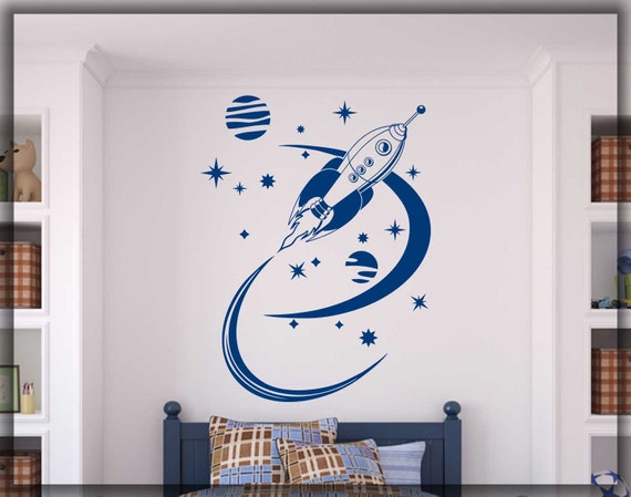 Rocket Ship Wall Decal Space Ship Home Art Decal Retro Etsy - abstract art roblox decal