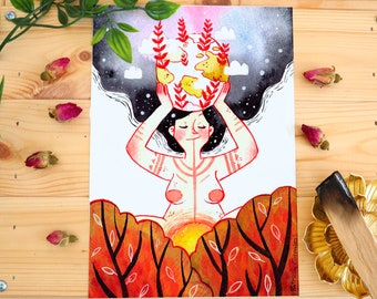 Mother Earth Art Print | Climate Change Art, Body Positive Art, Women Empowerment Wall Art, Watercolour Wall Decor, Pachamama art print