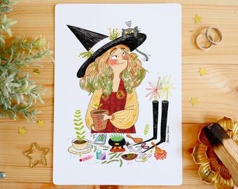 Autumn Witch Art Print | Halloween Wall Art, Halloween Illustration, Witchy Print,  Gifts for her, Fall Art, Witchcraft decor, spooky art