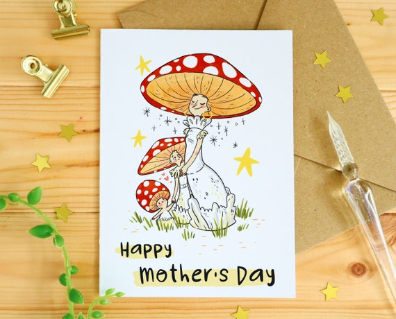 Cute Mother Mushroom Card Mother's Day Gift Ideas Paper 