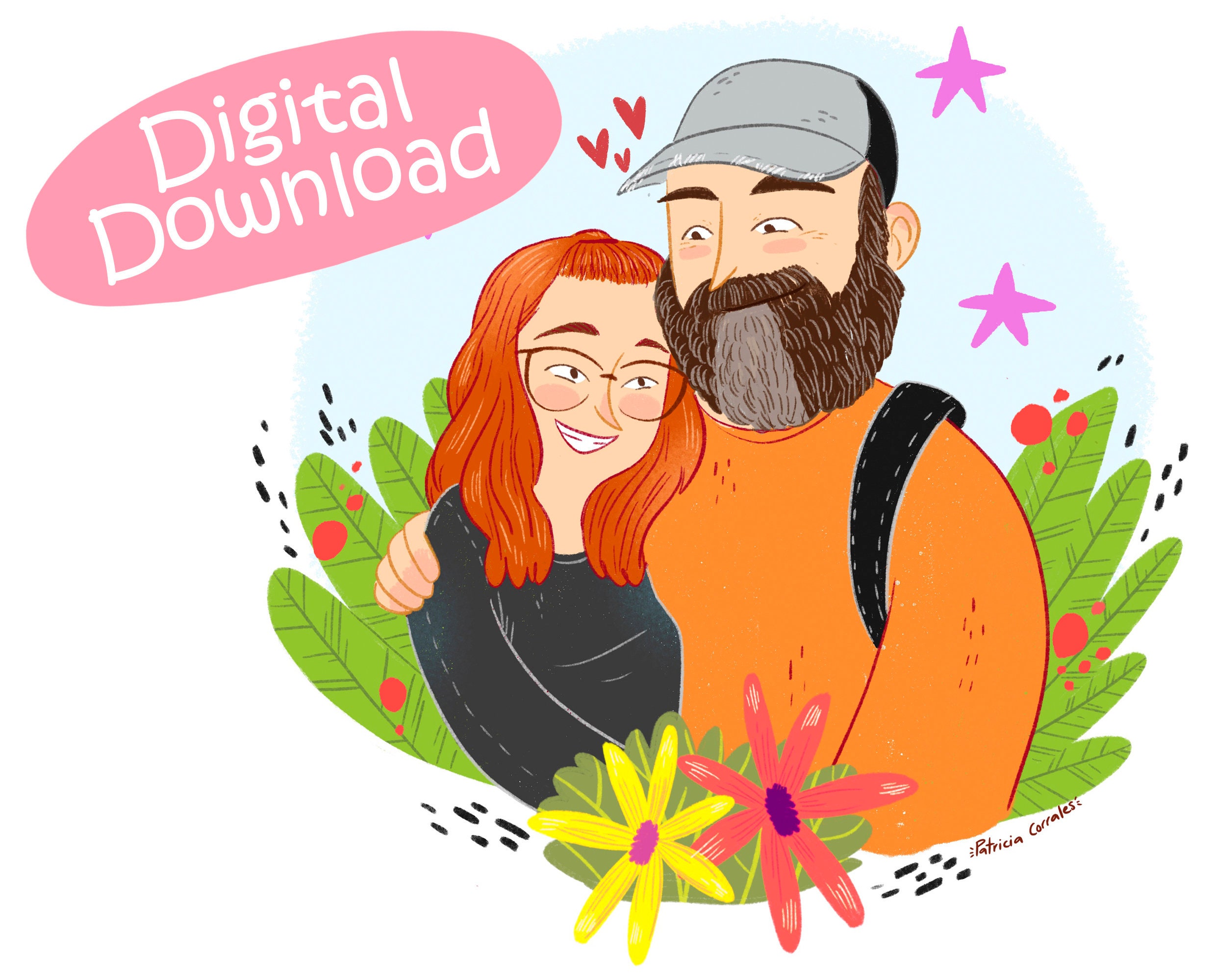 Custom made illustration Girlfriend Portrait Personalized Digital File ...