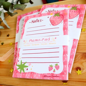 Cute Strawberry Notepad Pink Note Paper, Paper & Party Supplies, Pen ...