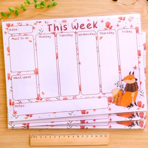 A4 Monthly Desk Calendar with Tearable Pages Fox | Desk Planner, Undated Planner, Cute Planner, Organization Pad, Productivity Planner