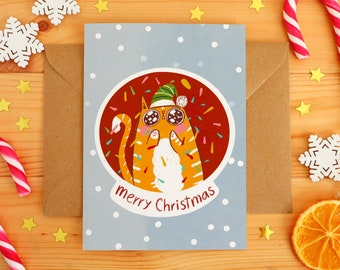 Cute and Cheeky Cat Christmas Card  | Kawaii Cat Card, Cat Christmas cards, adorable greeting cards, Gift for him, gift for her, Cat lovers