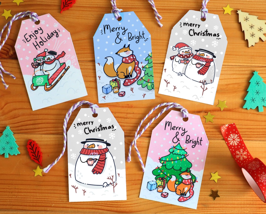 Cute Festive Christmas Gift Tag pack of 5 Christmas Present Tags, Cute