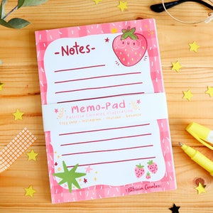 Cute Strawberry Notepad Pink Note Paper, Paper & Party Supplies, Pen ...