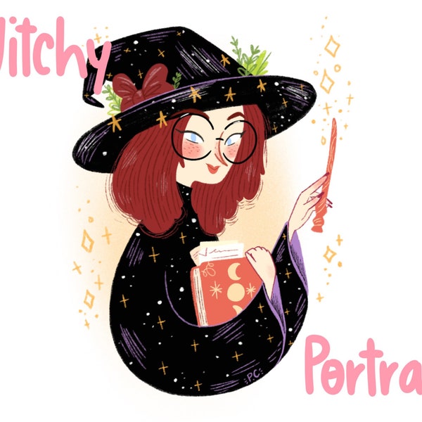 Halloween Witchy Médias sociaux Avatar | Avatar personnalisé, cadeau New Business, cadeau de patron de fille, logo Effrayant, portrait numérique, art des médias sociaux