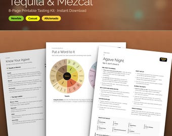 Kit de dégustation de tequila et mezcal | Guide de dégustation d'agave à imprimer, roue des saveurs et fiches d'évaluation | Téléchargement numérique instantané