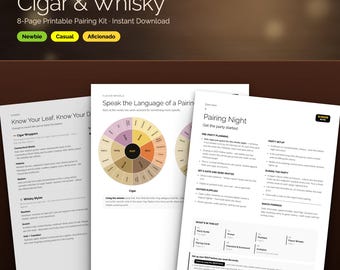 Kit pour une soirée dégustation de cigares et de whisky | Kit d'organisation d'événement à imprimer | Guide Pairbase, fiches de dégustation, invitations personnalisables