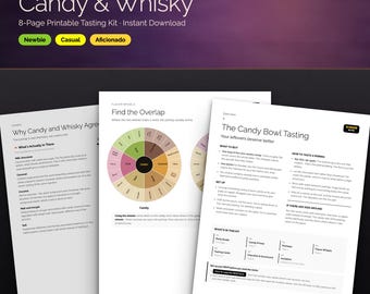 Kit de dégustation de bonbons et de whisky pour Halloween | Guide d'accords mets et whiskies à imprimer, roue des saveurs et fiches d'évaluation | Téléchargement instantané