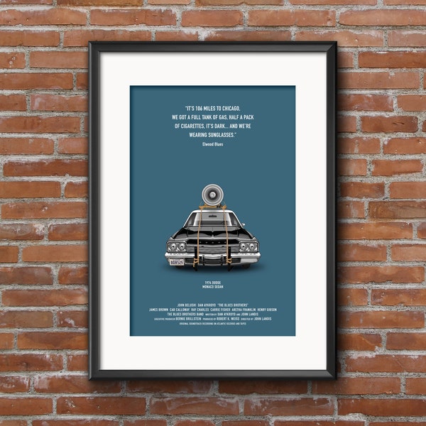 The Blues Brothers, Dodge Monaco, John Belushi, 1980, Movie Wall Art, Art Print, Car, Star Car, Dan Aykroyd, Modern Print, A3(420 x 297mm)