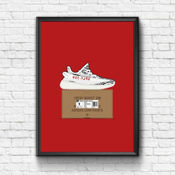 Yeezy boost 350 V2 zebra, Retro, Sneaker, Trainers, kicks, Basketball, Modern Print, gift, A3 (420 x 297mm)