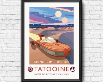 Tatooine Print, Sci fi Print, Retro, Wall Art, Art Print, Minimalist Print, Modern Wall Art, Modern Print, A3 (420mm x 297mm)