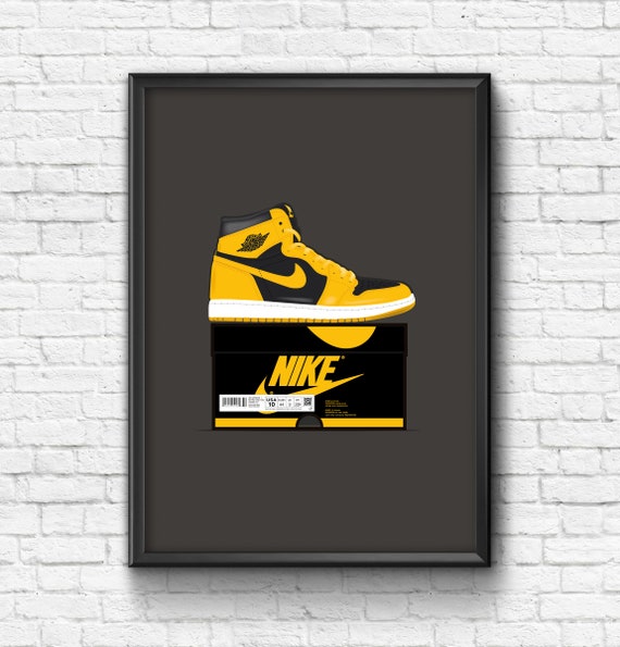 Air Jordan 1 Pollen, Retro, yellow, Sneaker, Swoosh, Nike, Box Fresh, Trainers, Carolina, Modern Print, A3 (420mm x 297mm)
