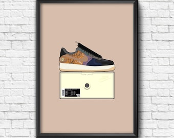 Air Force 1, Travis Scott, Cactus Jack,Sneaker, Swoosh, Nike, Box Fresh, Trainers, Modern Print, A3 (420mm x 297mm)