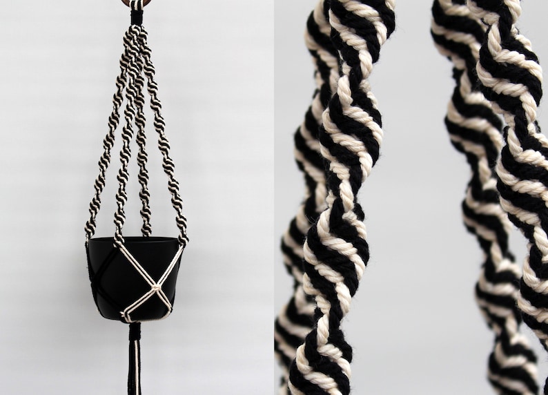Macrame Plant hanger made from recycled cotton Colourful modern hanging flower pot holder