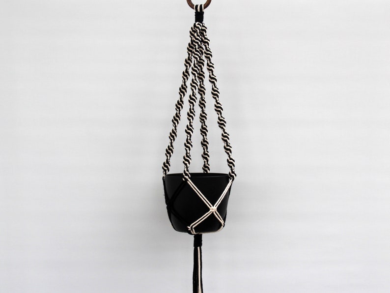 Macrame Plant hanger made from recycled cotton Colourful modern hanging flower pot holder