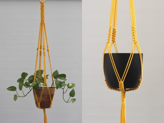 Macrame Plant hanger made from recycled cotton Colourful modern hanging flower pot holder