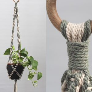 Macrame Plant hanger made from recycled cotton  Colourful modern hanging flower pot holder
