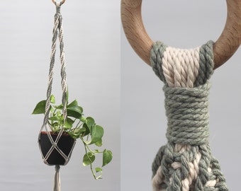 Macrame Plant hanger made from recycled cotton / Colourful modern hanging flower pot holder