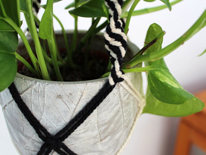 Macrame Plant hanger made from recycled cotton Colourful modern hanging flower pot holder