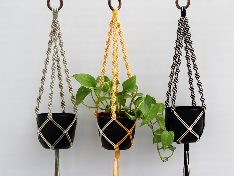 Macrame Plant hanger made from recycled cotton  Colourful modern hanging flower pot holder