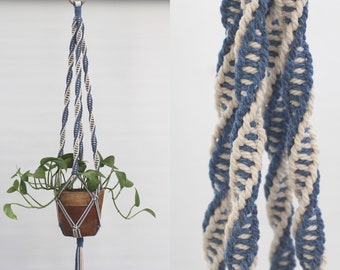 Macrame Plant hanger made from recycled cotton / Colourful modern hanging flower pot holder