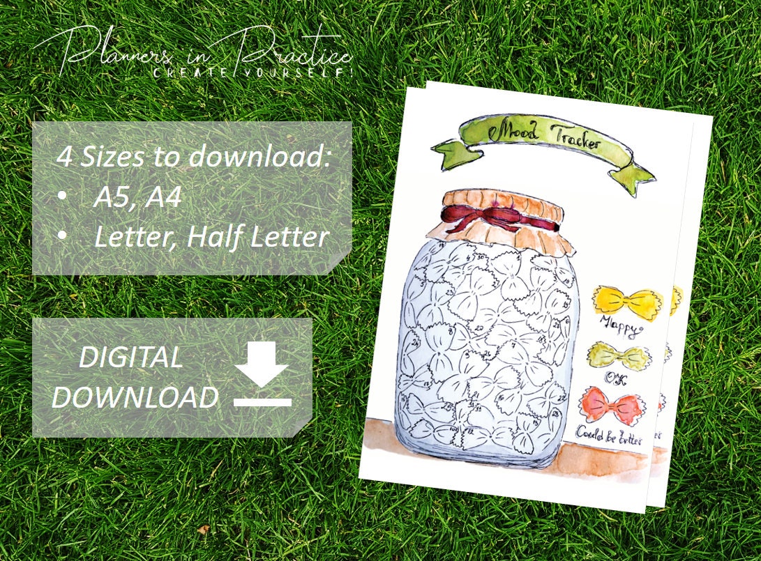 Mood Tracker Printable Bullet Journal (bujo), Hand Drawn Pasta Jar ...
