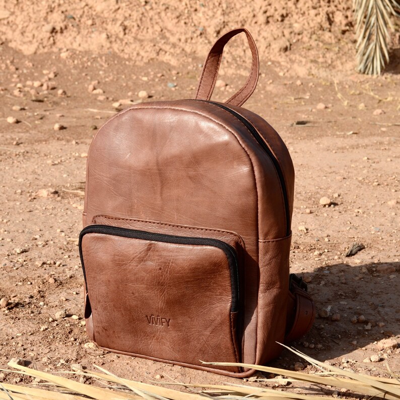 City backpack leather backpack daypack leather Temara Dunkelbraun