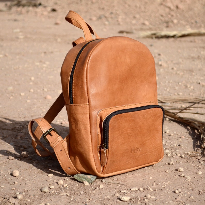 City backpack leather backpack daypack leather Temara Braun