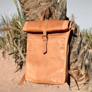 Rolltop courier backpack leather backpack city backpack outdoor backpack laptop bag university backpack leather - Marrakesh