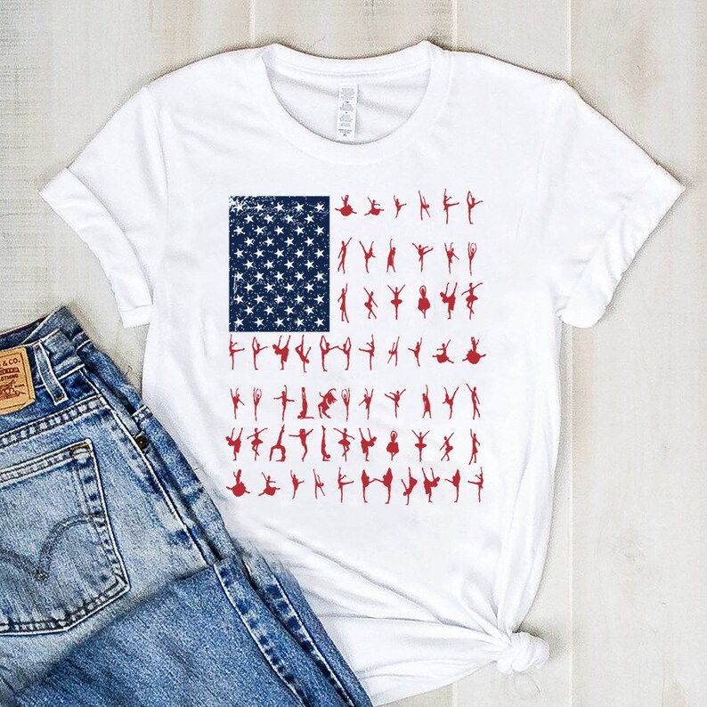 American flag tshirt design with ballet dancers in red, white and blue - a fabulous 4th of July fashion find!