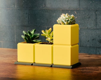 Tetro Garden Flower Pots - Retro-Inspired Gaming Planters Decor for Indoors and Office